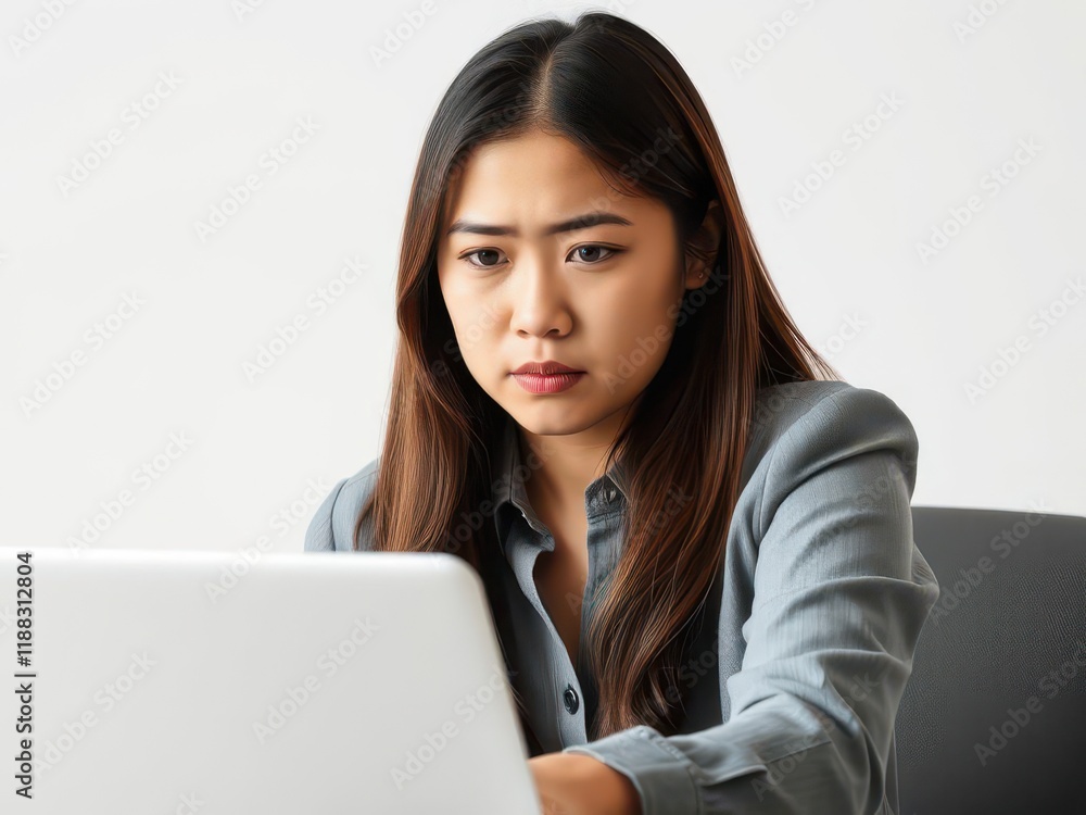 Focused young businesswoman working on laptop. Focused young businesswoman working on laptop.