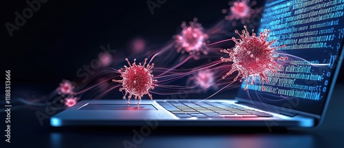 Red Alert Symbol Displayed on Laptop Screen Warning of Cyber Threats and Computer Viruses