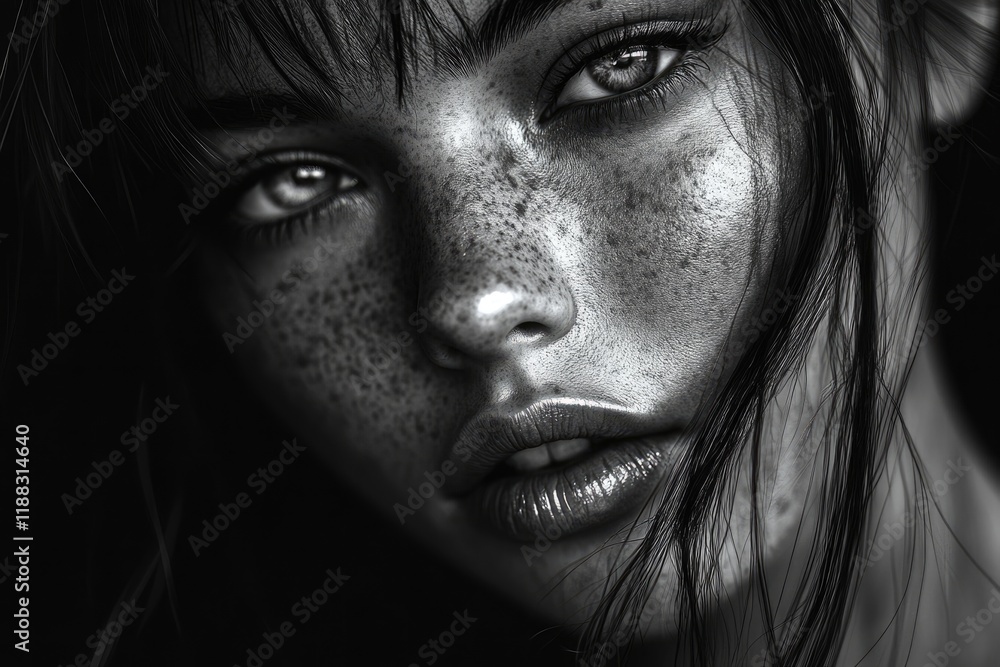 Beautiful girl in high contrast black and white portrait. Beautiful girl in high contrast black and white portrait.