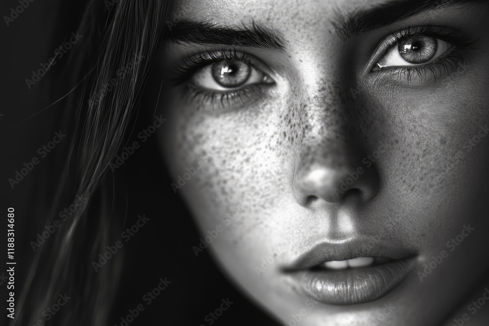 Naklejka premium Beautiful girl in high contrast black and white portrait.