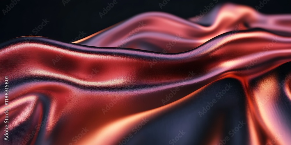 Fototapeta premium Red silk fabric drapes, studio shot, dark background, elegant texture. Website banner