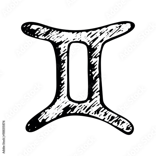 Hand drawn gemini zodiac sign Esoteric symbol doodle Astrology clipart Element for design