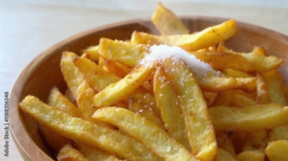 Golden fries salt steam slow motion crispy texture rustic style or Golden fries steam crispy texture rustic Golden fries salt steam slow motion crispy texture rustic style or Golden fries steam crispy texture rustic