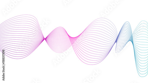 Vector curvy abstract line art wavy flowing dynamic pink purple white background in concept music or sound, wave, wind, information flow