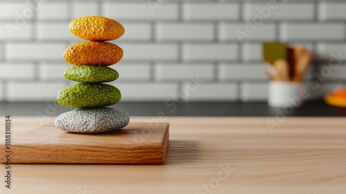 A stack of balanced stones symbolizes emotional stability and resilience, essential for navigating work-life challenges and maintaining well-being. photo