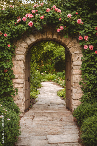 Rose-Covered Archway Garden Path