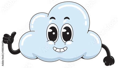 Cute Cartoon Cloud Character with Thumbs Up