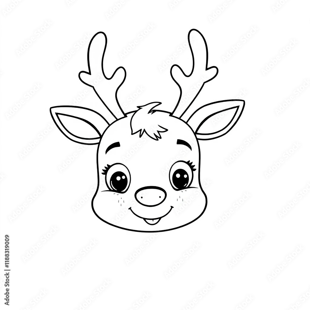 Cute Cartoon Reindeer Head with Big Eyes and Smiling Expression Holiday Coloring Page Art Cute Cartoon Reindeer Head with Big Eyes and Smiling Expression Holiday Coloring Page Art
