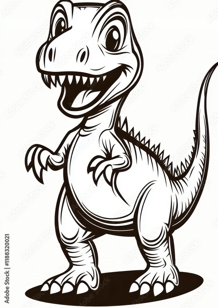 Adorable Cartoon Dinosaur Illustration Happy Baby T Rex Black and White Line Art Cute Prehistoric Adorable Cartoon Dinosaur Illustration Happy Baby T Rex Black and White Line Art Cute Prehistoric