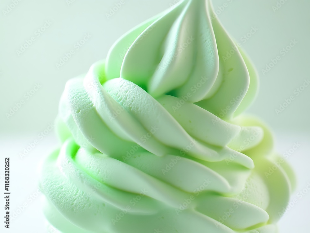 3D pastel green ice cream swirls, soft serve style, on a clean white background. 3D pastel green ice cream swirls, soft serve style, on a clean white background.