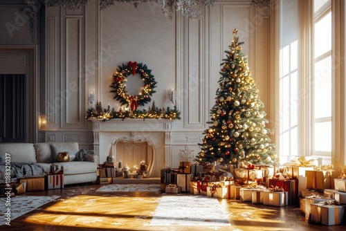 Wallpaper Mural Decorated Christmas room with beautiful fir tree Torontodigital.ca