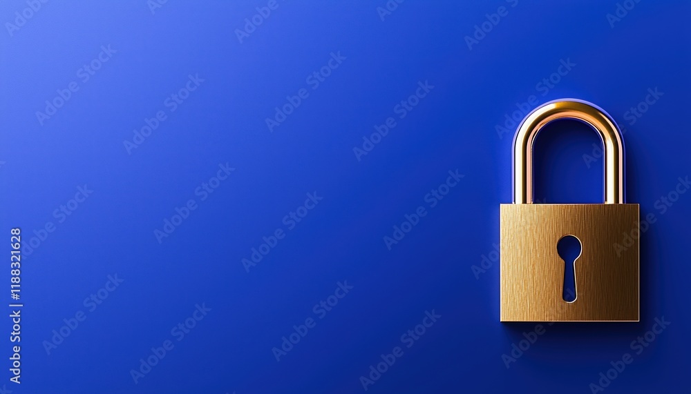 A golden padlock on a blue background representing security and protection. A golden padlock on a blue background representing security and protection.