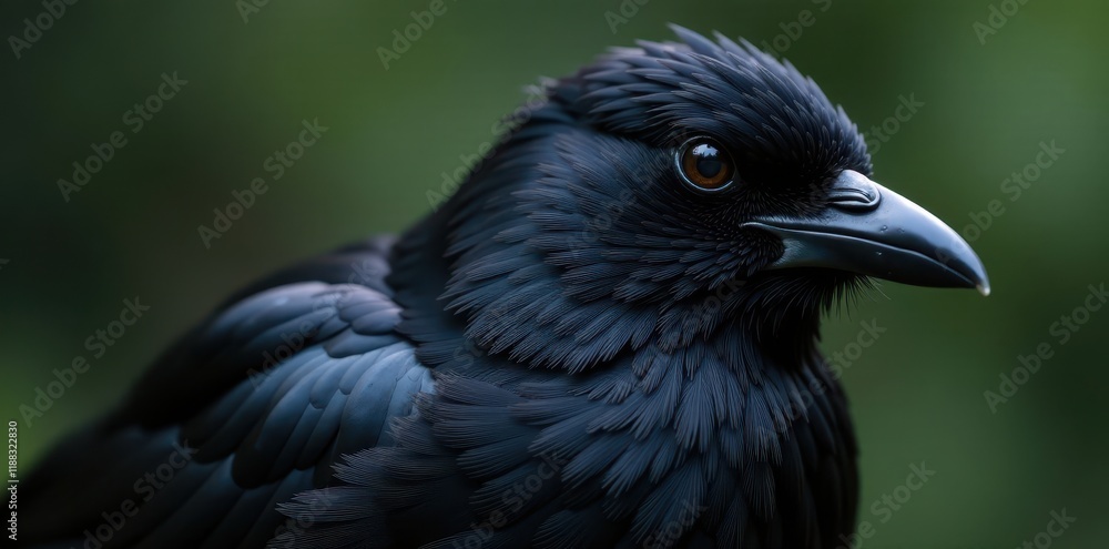 Fototapeta premium Close-up of a black bird's feathers with fluffy texture and soft lighting, bird wing, fluffy feather
