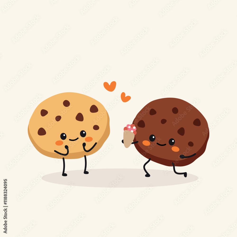 Fototapeta premium Cute Hand Drawn Cookies Couple In Love Proposal Illustration