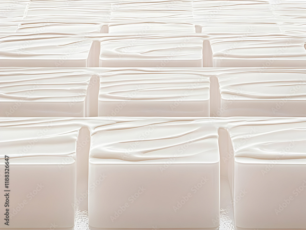 3D Render of Abstract White Cream Cubes Seamlessly Connected in a Grid Pattern