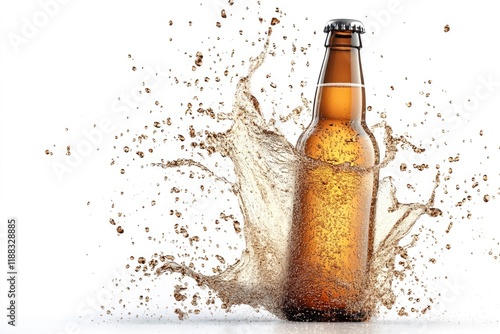 Spash bottle beer isolated in white background.