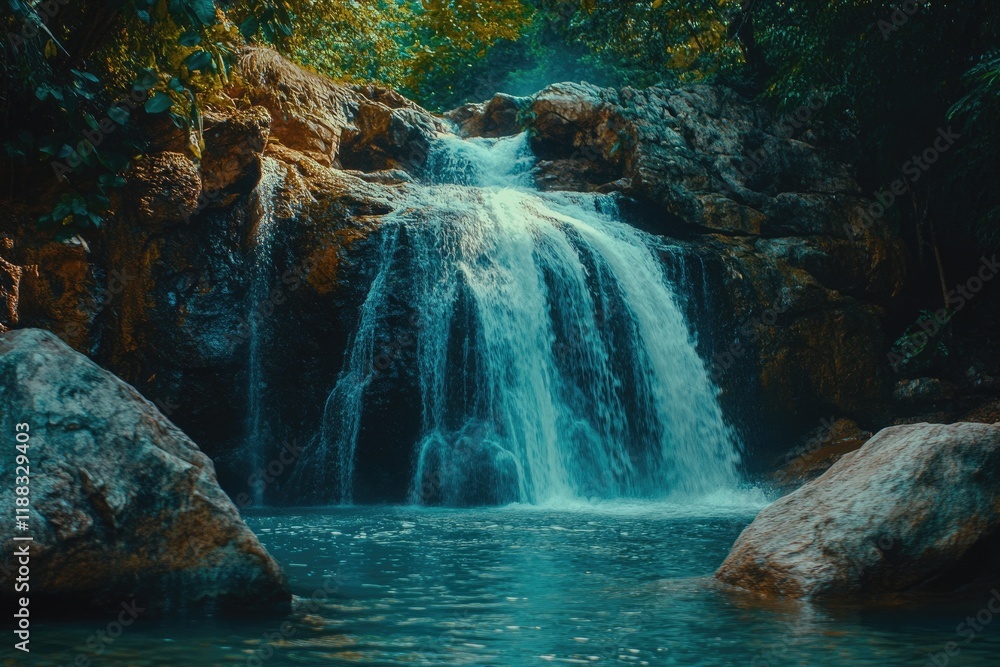Naklejka premium Stunning Mundang Waterfall with Snapdragon at Phuhinrongkra National Park.
