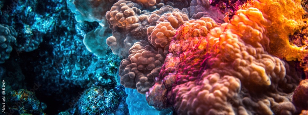Obraz premium Coral Close-Up, intricate formations, vibrant ocean colors, showcasing the beauty and diversity of marine life textures
