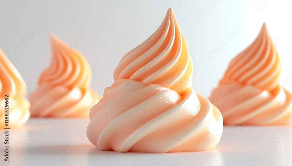 3D pastel peach ice cream swirls, soft serve style, on a clean white background. 3D pastel peach ice cream swirls, soft serve style, on a clean white background.