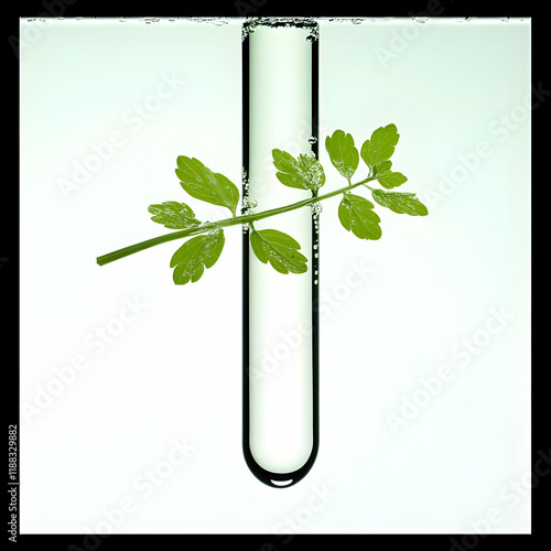 Wallpaper Mural Green Plant Sprig Submerged in Test Tube with Bubbles Scientific Experiment Concept Clearly Shown Torontodigital.ca
