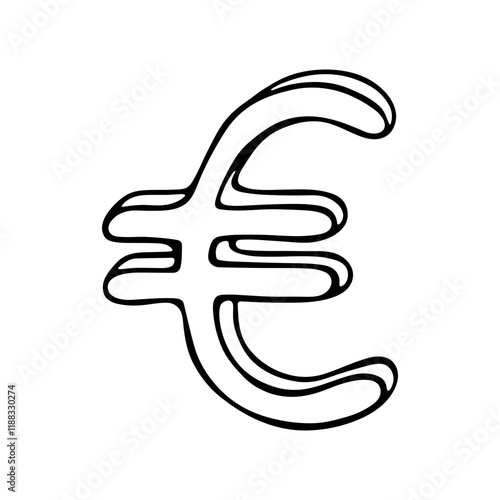 Hand drawn euro currency symbol. Brush stroke doodle. Single element for design