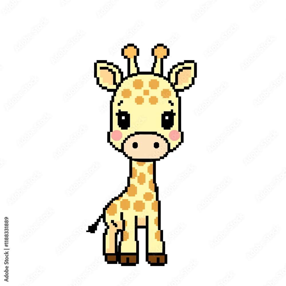 Adorable Pixelated Baby Giraffe Illustration