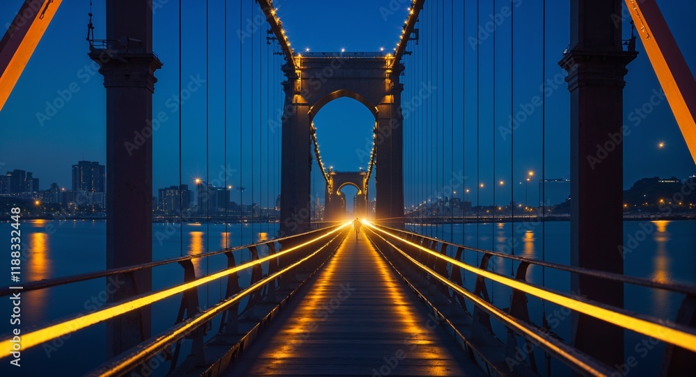 Fototapeta premium Lights of a Bridge Against Nightfall