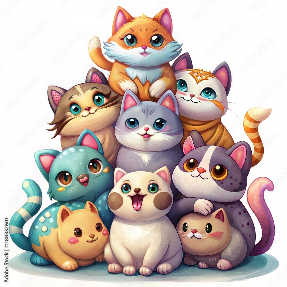 Fototapeta premium Cheerful Group of Colorful Kittens in Playful Poses