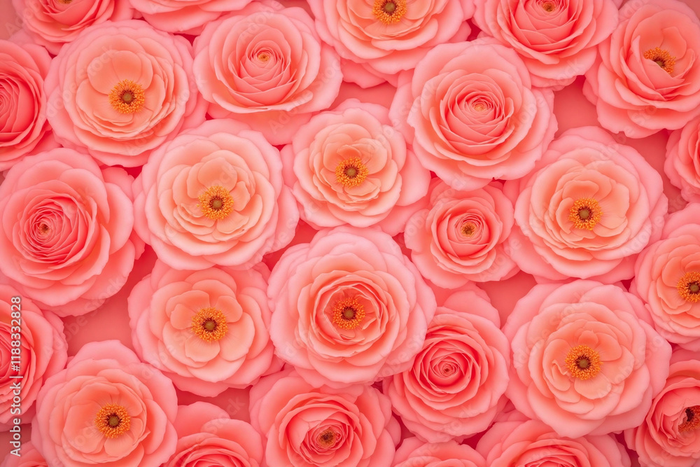 Naklejka premium Blooming roses in pink coral peach shades cover entire frame