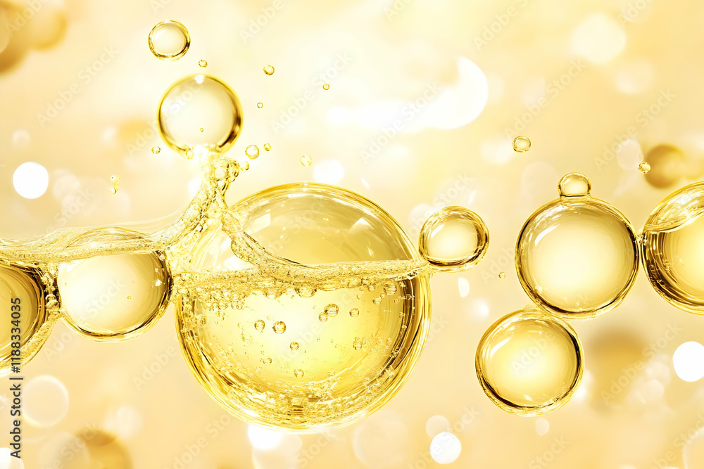 Golden Liquid Bubbles Form and Float Gently with a Soft, Dreamlike Quality. Golden Liquid Bubbles Form and Float Gently with a Soft, Dreamlike Quality.