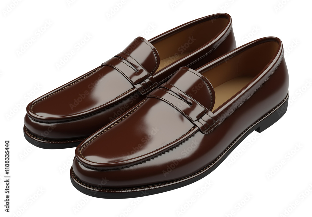 High-quality product photograph of polished leather loafer shoes, isolated on a transparent background png High-quality product photograph of polished leather loafer shoes, isolated on a transparent background png