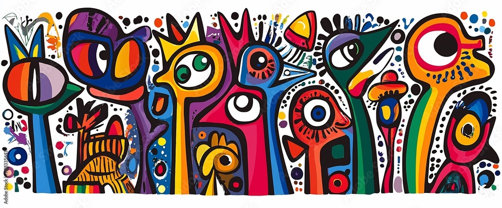 Vibrant colorful illustration of whimsical creatures. Vibrant colorful illustration of whimsical creatures.