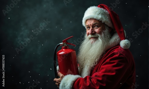 Santa Claus Holding a Fire Extinguisher