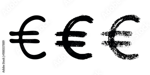 Hand drawn euro currency symbol set Brush stroke doodle Single element for design