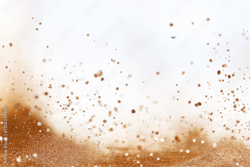Golden particles floating in the air, creating a dreamy, glittery texture against a soft blurred white background, ideal for elegant festive designs. Golden particles floating in the air, creating a dreamy, glittery texture against a soft blurred white background, ideal for elegant festive designs.