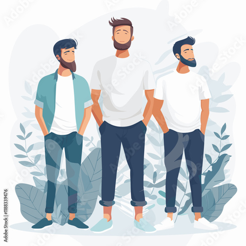 Hipster guys in casual clothes. Vector illustration in flat style
