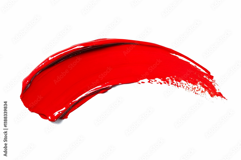 Red paint stroke curves elegantly across a white background, creating a vibrant artistic expression.