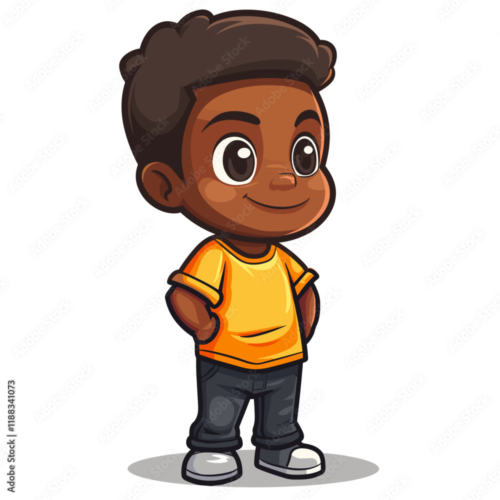 Vector Illustration of a Little Black Boy Wearing a T-shirt. Vector Illustration of a Little Black Boy Wearing a T-shirt.