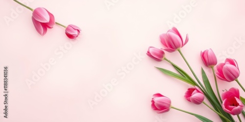 A delicate arrangement of pink tulips on a soft pink background, showcasing the elegance and beauty of nature's floral artistry.
