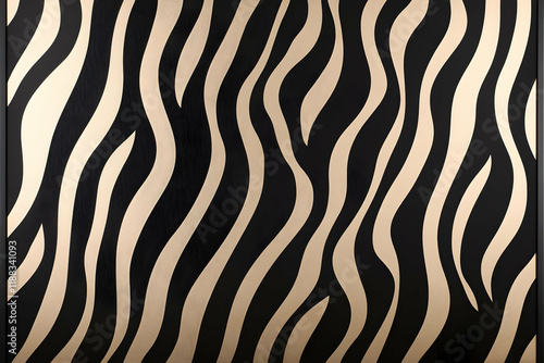 Gold and Black Zebra Stripes Pattern Background Creates a Luxurious and Bold Visual Design.