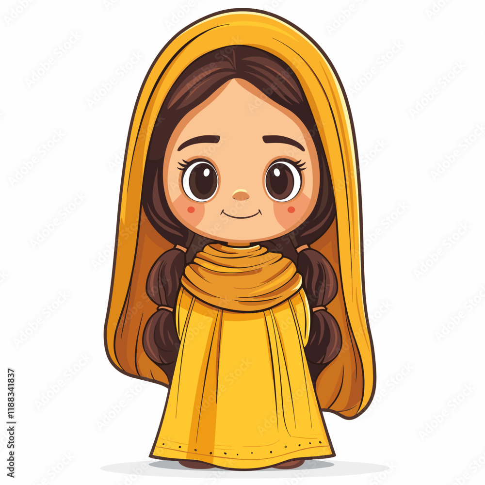 Cute little Muslim girl in traditional clothes. Vector illustration. Cute little Muslim girl in traditional clothes. Vector illustration.