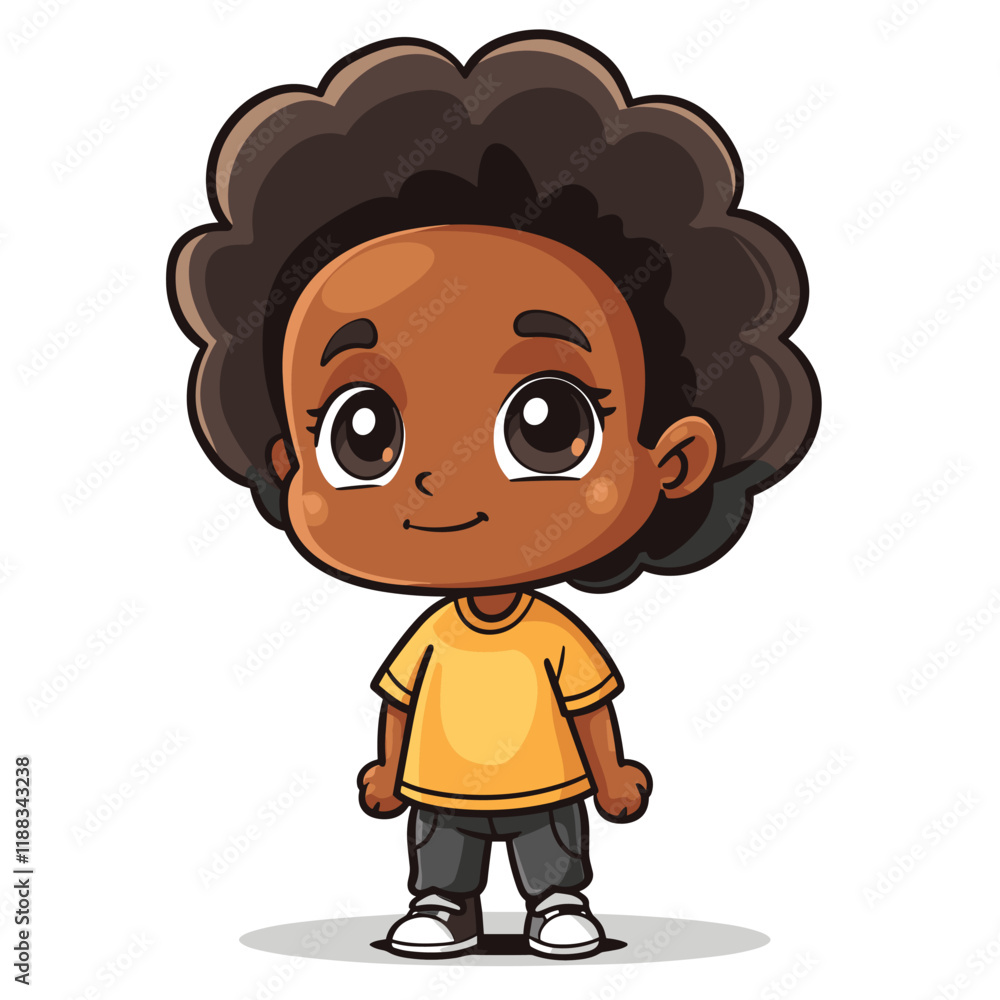Cute African American girl with curly hair on white background illustration. Cute African American girl with curly hair on white background illustration.