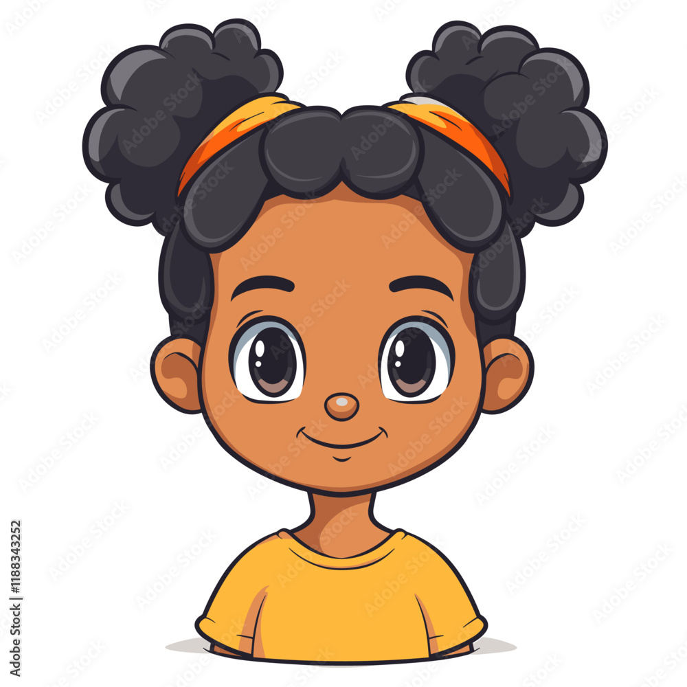Cute African American little girl cartoon character vector illustration Cute African American little girl cartoon character vector illustration