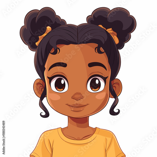 Cute little African American girl. Vector cartoon illustration