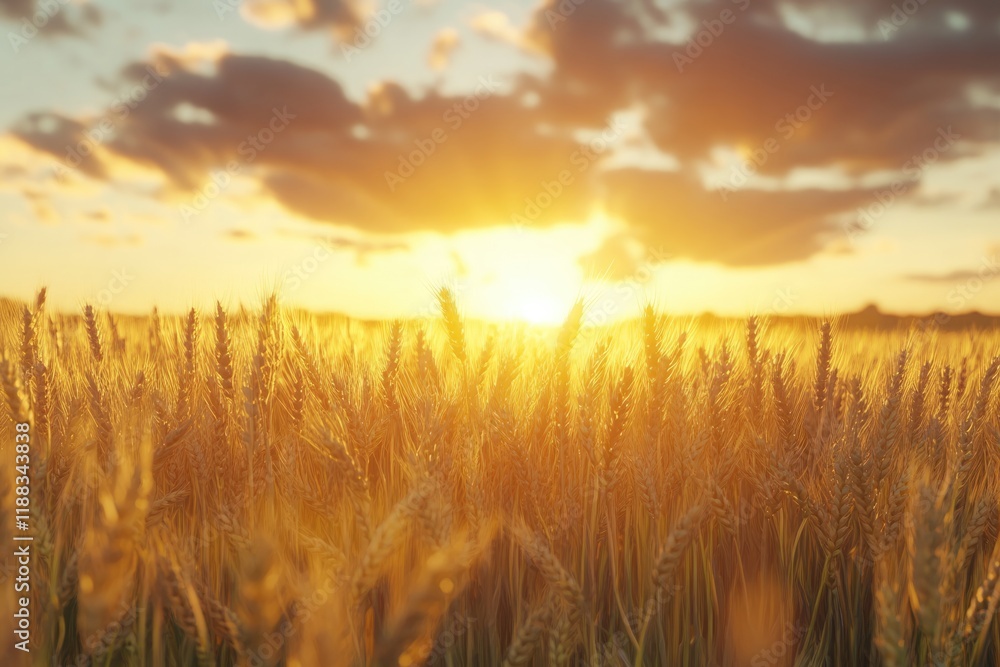 Obraz premium Bright sunset over wheat field.
