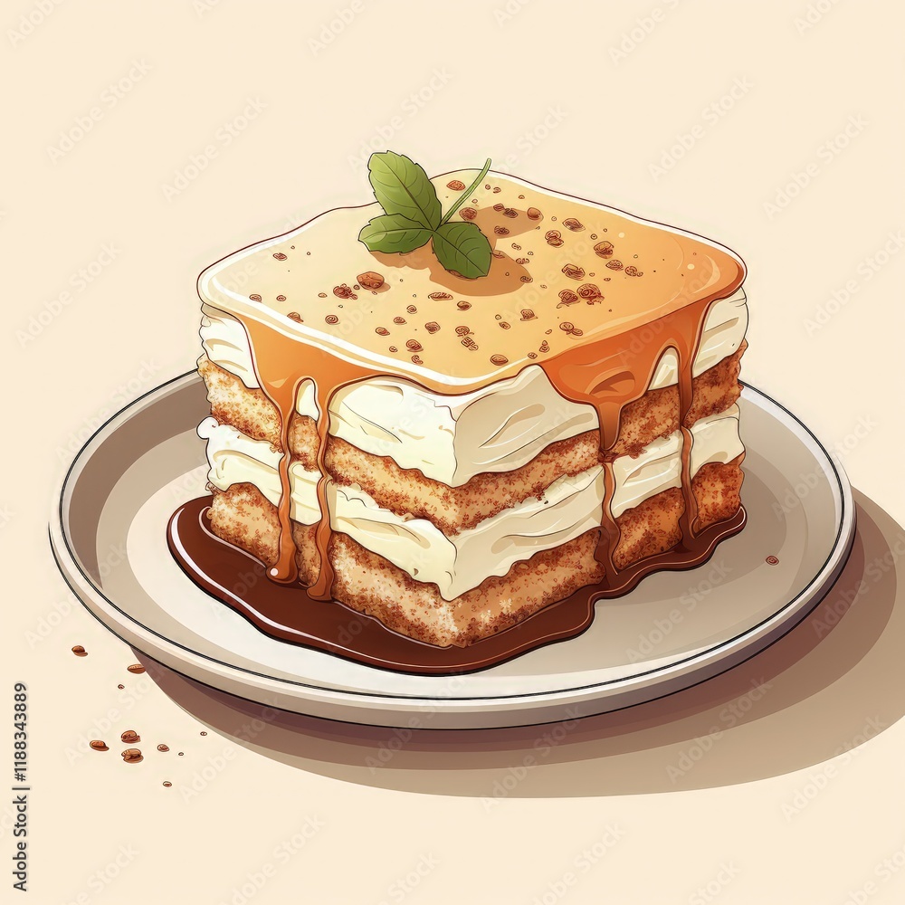 Minimalistic Vector Illustration of Tiramisu Cake Slice Minimalistic Vector Illustration of Tiramisu Cake Slice