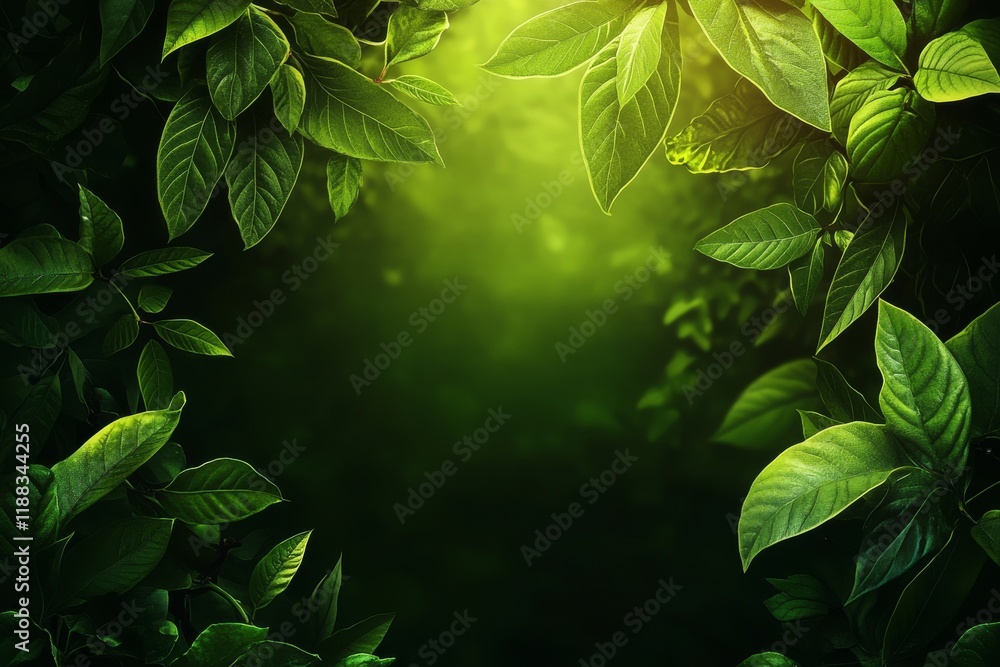 Green leaves on a dark background with copy space. Green leaves on a dark background with copy space.