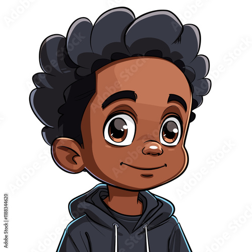 cute African American boy cartoon isolated on white background vector illustration.