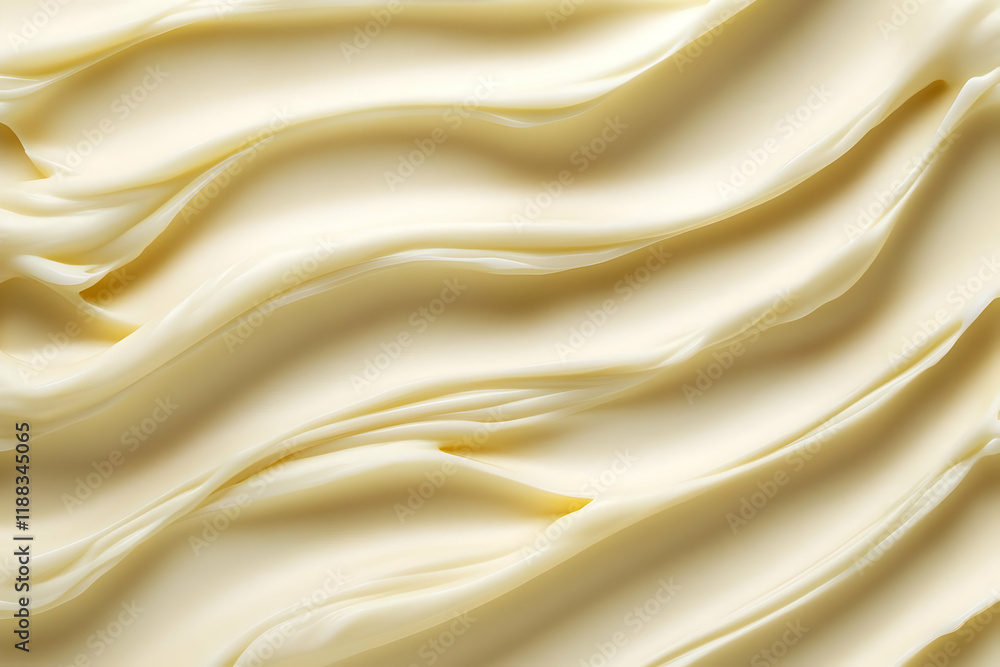 Fototapeta premium Creamy white lotion texture background flows smoothly across frame.