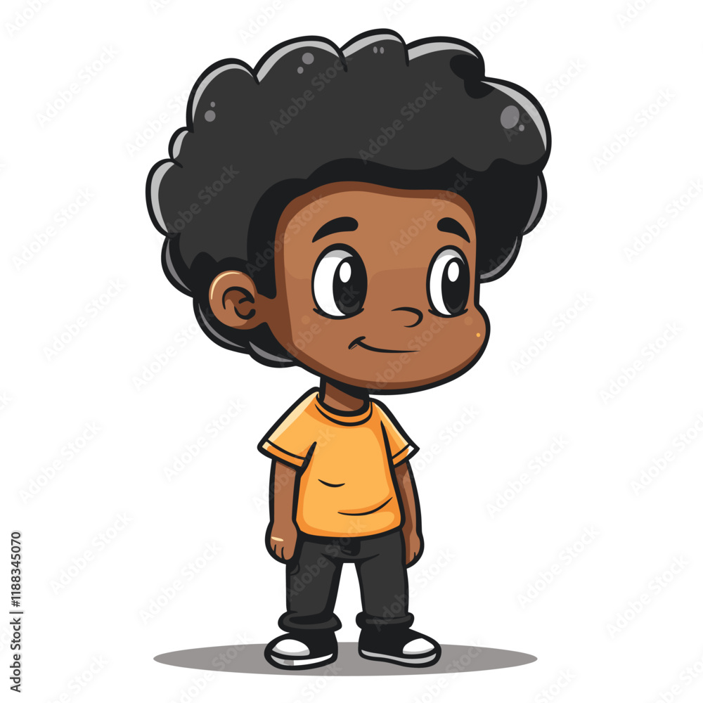 Vector illustration of a cute little black boy in yellow t-shirt. Vector illustration of a cute little black boy in yellow t-shirt.